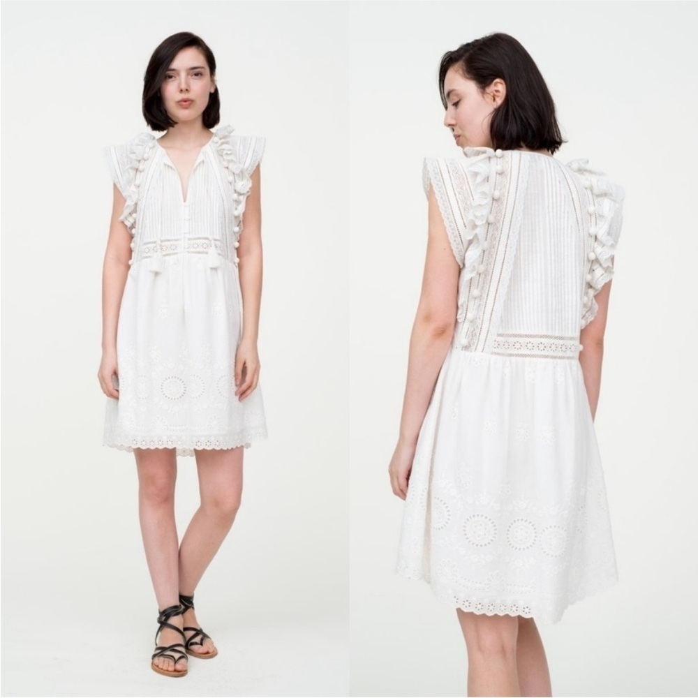 NWT Sea New York Sofie Tunic Dress Lace Eyelet Pom Pom 8